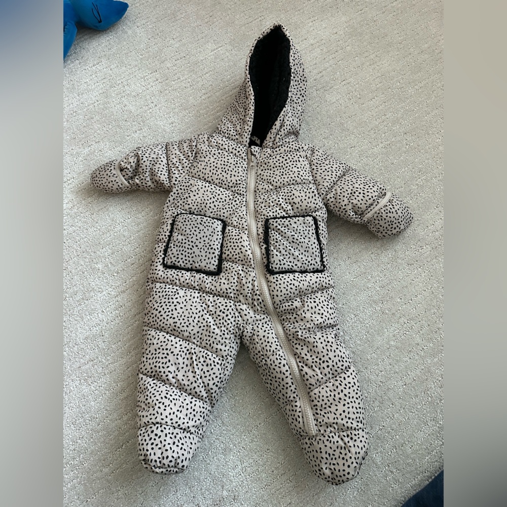 Spotted Baby Snowsuit with Black Accents
